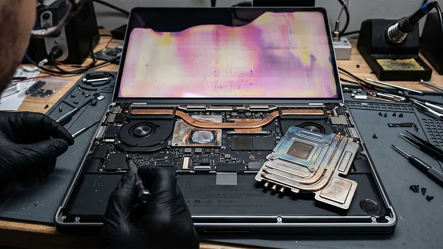 Разобранный MacBook Pro с перегревом