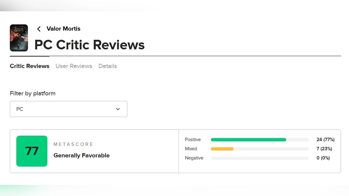 Оценка Valor Mortis на Metacritic