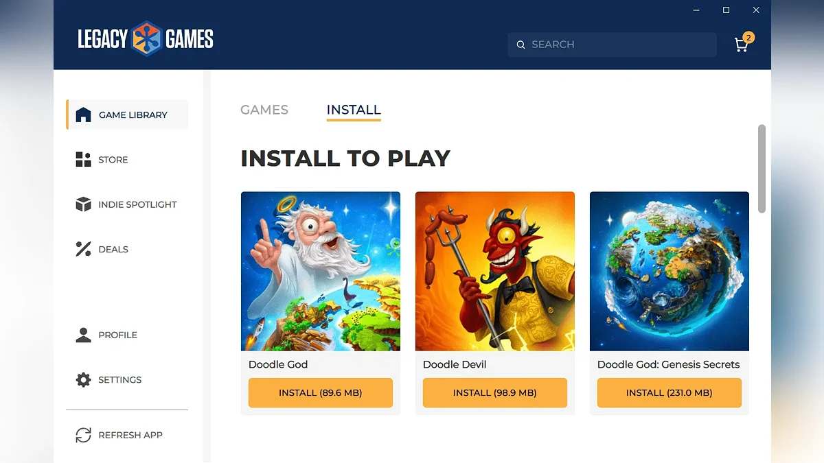 Страница магазина Legacy Games